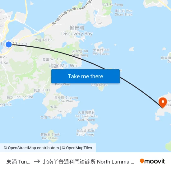 東涌 Tung Chung to 北南丫普通科門診診所 North Lamma General Out-Patient Clinic map