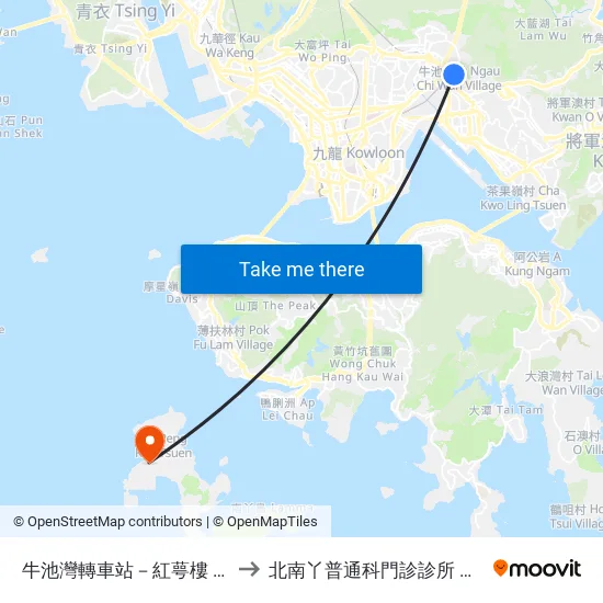 牛池灣轉車站－紅萼樓 Ngau Chi Wan Bbi - Hung Ngok House to 北南丫普通科門診診所 North Lamma General Out-Patient Clinic map