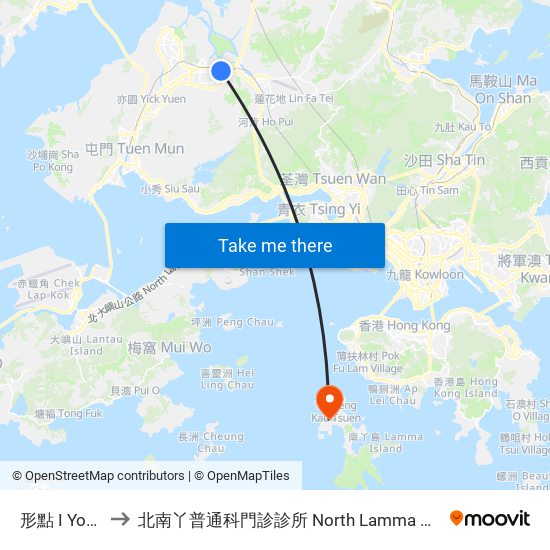 形點 I Yoho Mall I to 北南丫普通科門診診所 North Lamma General Out-Patient Clinic map