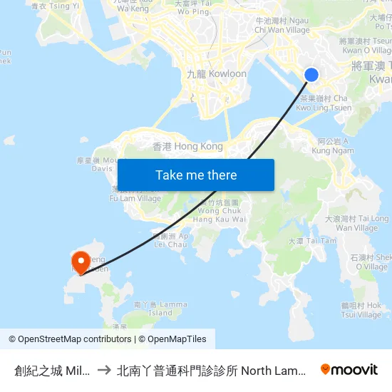 創紀之城 Millennium City to 北南丫普通科門診診所 North Lamma General Out-Patient Clinic map