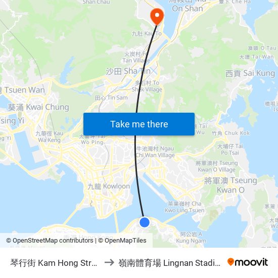 琴行街 Kam Hong Street to 嶺南體育場 Lingnan Stadium map