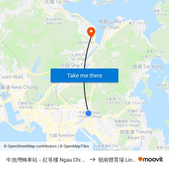 牛池灣轉車站－紅萼樓 Ngau Chi Wan Bbi - Hung Ngok House to 嶺南體育場 Lingnan Stadium map