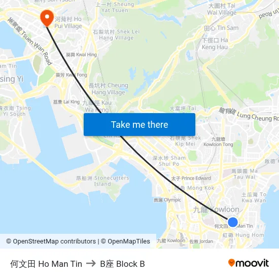 Ho Man Tin to Block B map