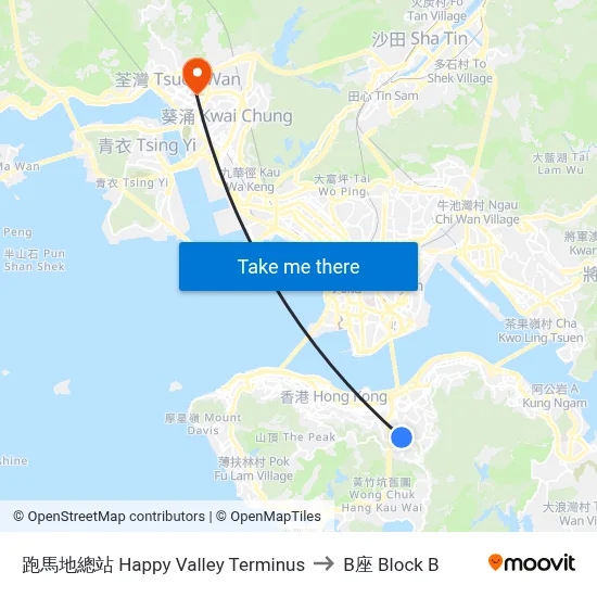 Happy Valley Terminus to Block B map