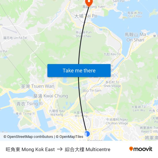 旺角東 Mong Kok East to 綜合大樓 Multicentre map