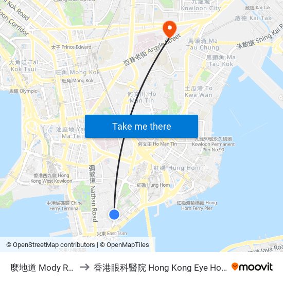 麼地道 Mody Road to 香港眼科醫院 Hong Kong Eye Hospital map