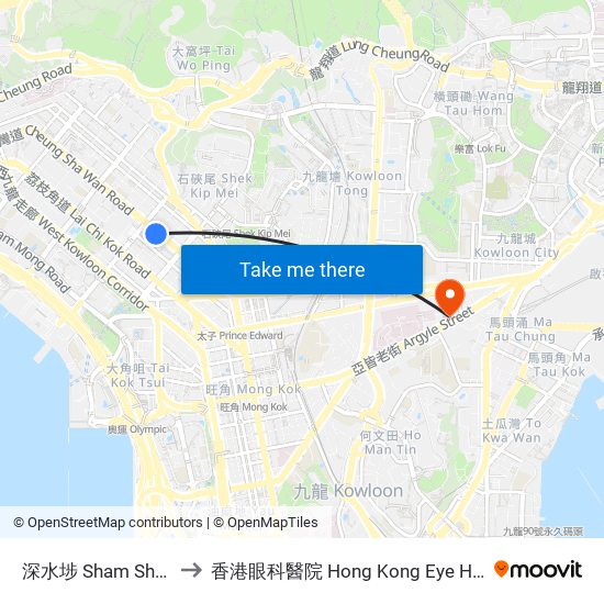 深水埗 Sham Shui Po to 香港眼科醫院 Hong Kong Eye Hospital map