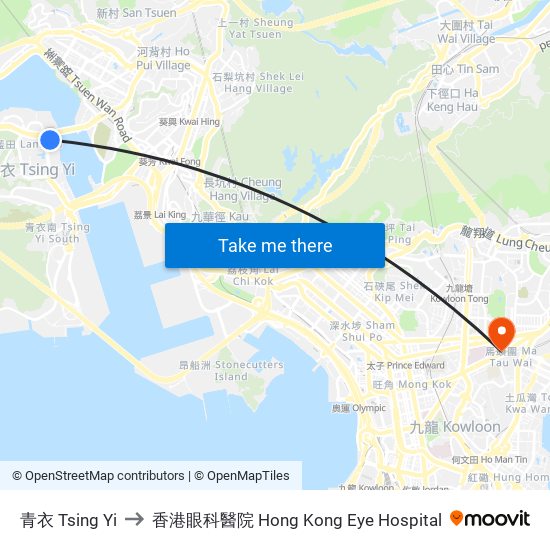 青衣 Tsing Yi to 香港眼科醫院 Hong Kong Eye Hospital map