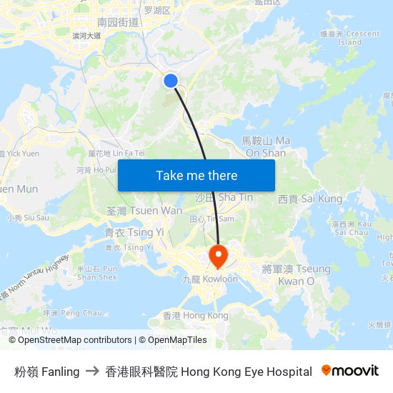 粉嶺 Fanling to 香港眼科醫院 Hong Kong Eye Hospital map