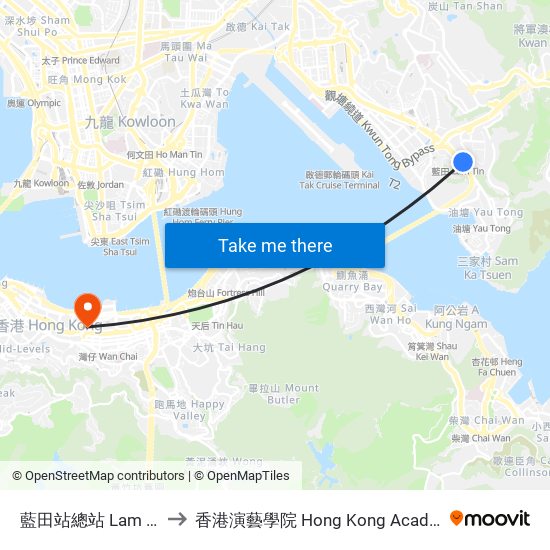 藍田站總站 Lam Tin Station B/T to 香港演藝學院 Hong Kong Academy For Performing Arts map