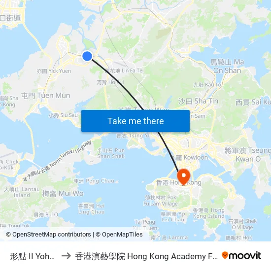 形點 II Yoho Mall II to 香港演藝學院 Hong Kong Academy For Performing Arts map
