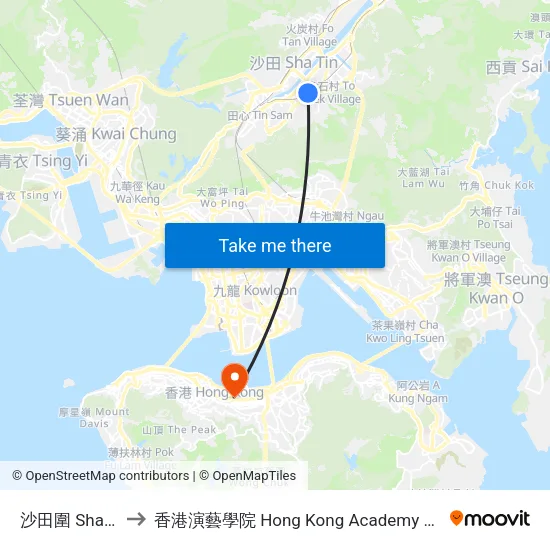 沙田圍 Sha Tin Wai to 香港演藝學院 Hong Kong Academy For Performing Arts map