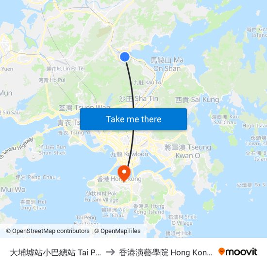 大埔墟站小巴總站 Tai Po Market Station Plb Terminus to 香港演藝學院 Hong Kong Academy For Performing Arts map