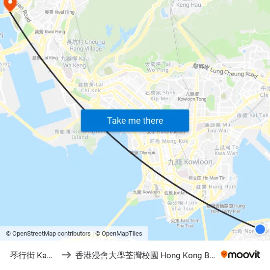 琴行街 Kam Hong Street to 香港浸會大學荃灣校園 Hong Kong Baptist University Tsuen Wan Campus map