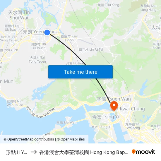 形點 II Yoho Mall II to 香港浸會大學荃灣校園 Hong Kong Baptist University Tsuen Wan Campus map