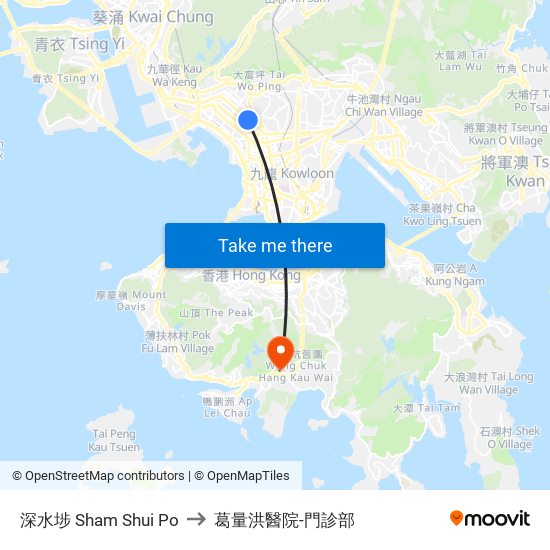 深水埗 Sham Shui Po to 葛量洪醫院-門診部 map