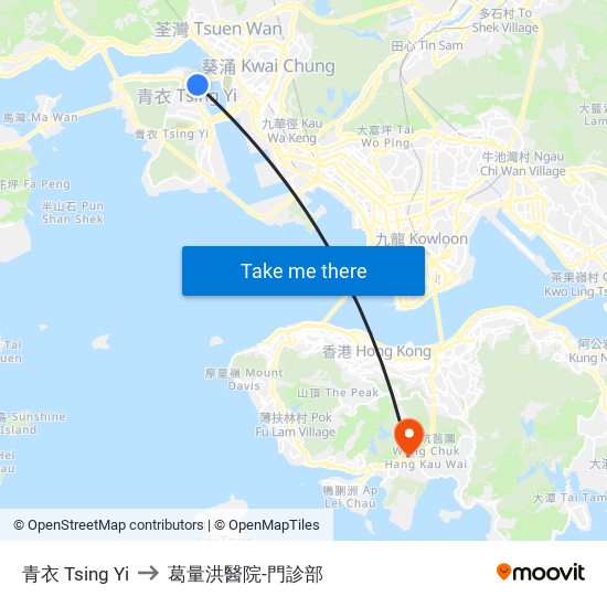 青衣 Tsing Yi to 葛量洪醫院-門診部 map