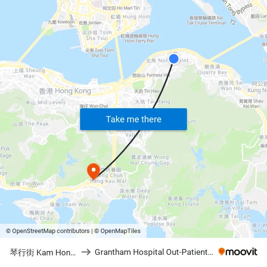 Kam Hong Street to Grantham Hospital Out-Patient Department map