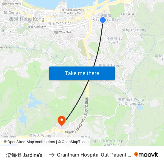 Jardine's Bazaar to Grantham Hospital Out-Patient Department map