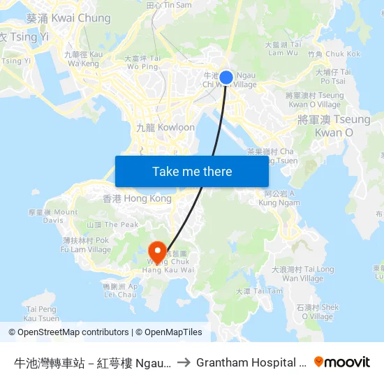 Ngau Chi Wan BBI - Hung Ngok House to Grantham Hospital Out-Patient Department map