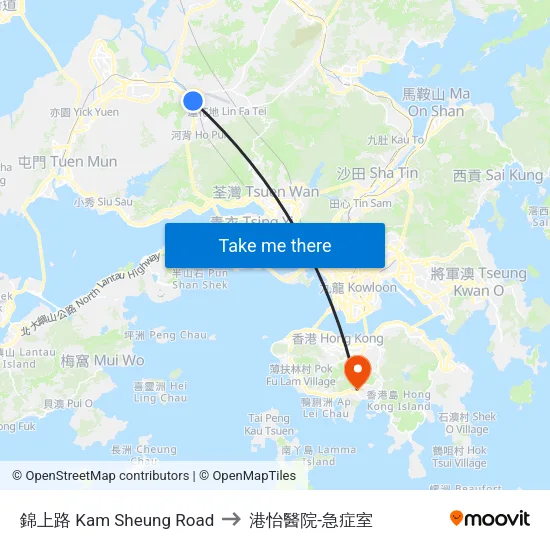 錦上路 Kam Sheung Road to 港怡醫院-急症室 map