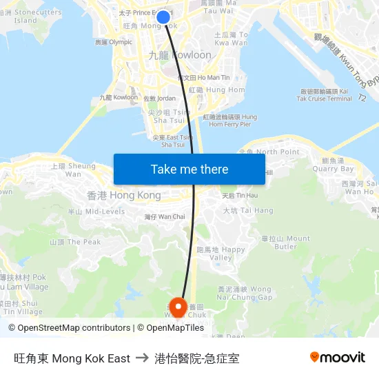 旺角東 Mong Kok East to 港怡醫院-急症室 map