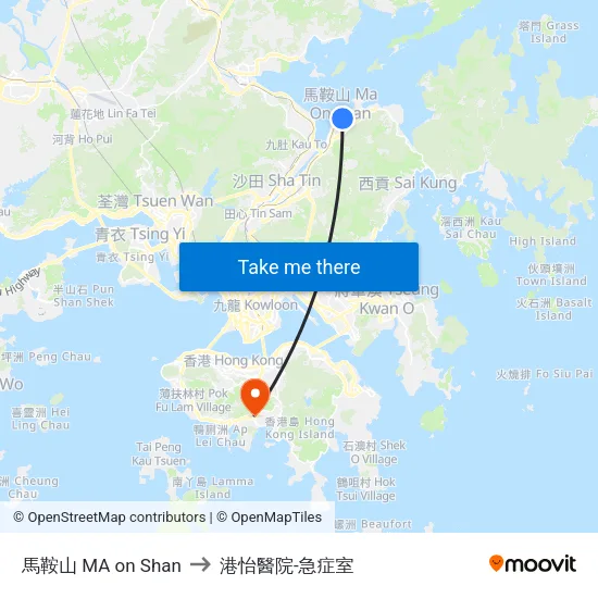 馬鞍山 MA on Shan to 港怡醫院-急症室 map