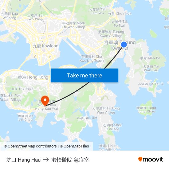 坑口 Hang Hau to 港怡醫院-急症室 map