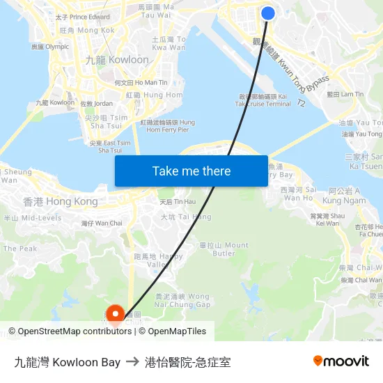九龍灣 Kowloon Bay to 港怡醫院-急症室 map
