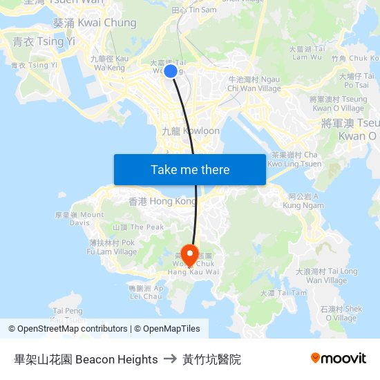 畢架山花園 Beacon Heights to 黃竹坑醫院 map