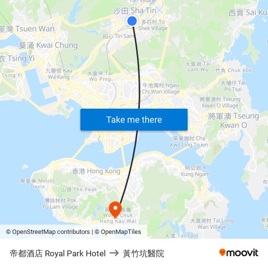 帝都酒店 Royal Park Hotel to 黃竹坑醫院 map