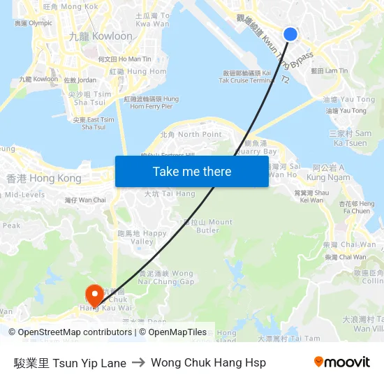 駿業里 Tsun Yip Lane to Wong Chuk Hang Hsp map