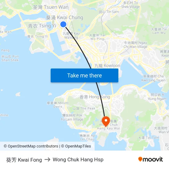 葵芳 Kwai Fong to Wong Chuk Hang Hsp map