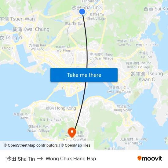 沙田 Sha Tin to Wong Chuk Hang Hsp map