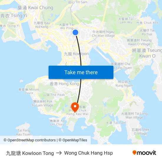 九龍塘 Kowloon Tong to Wong Chuk Hang Hsp map