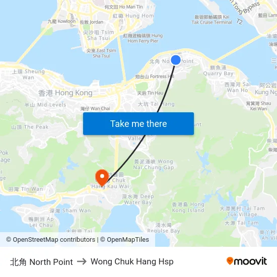 北角 North Point to Wong Chuk Hang Hsp map