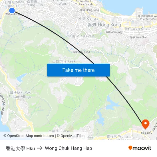 香港大學 Hku to Wong Chuk Hang Hsp map