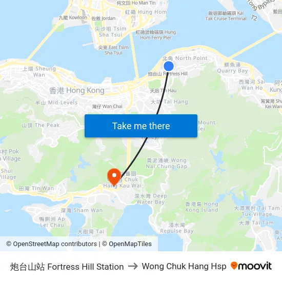 炮台山站 Fortress Hill Station to Wong Chuk Hang Hsp map