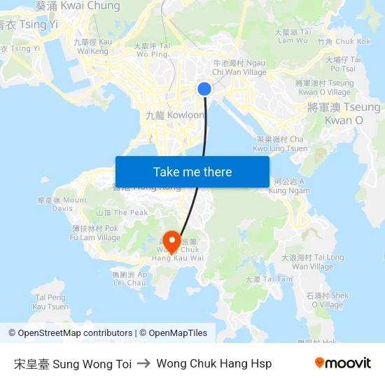 Sung Wong Toi to Wong Chuk Hang Hospital map