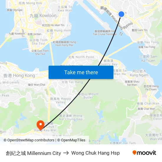 創紀之城 Millennium City to Wong Chuk Hang Hsp map