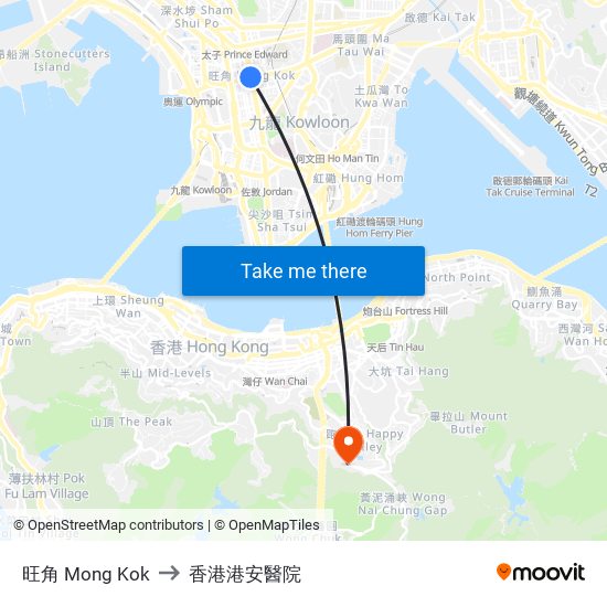 旺角 Mong Kok to 香港港安醫院 map