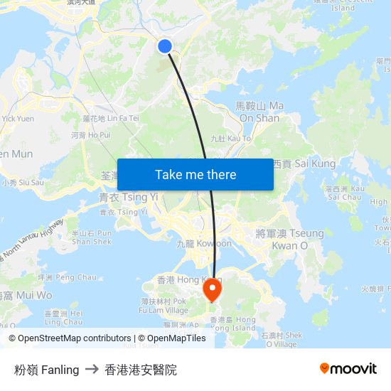 粉嶺 Fanling to 香港港安醫院 map