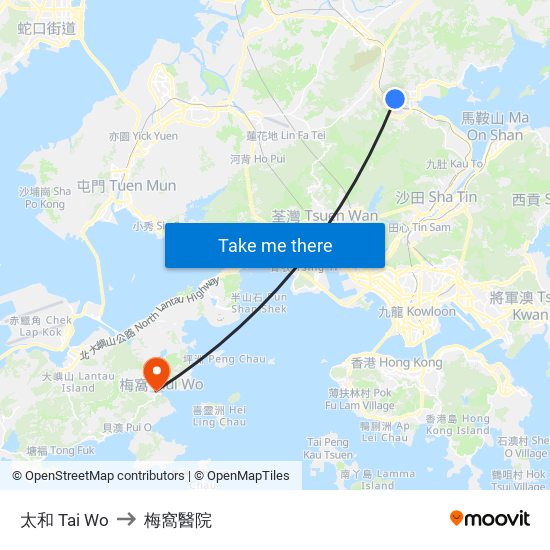 太和 Tai Wo to 梅窩醫院 map