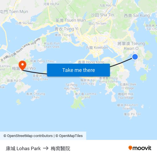 康城 Lohas Park to 梅窩醫院 map