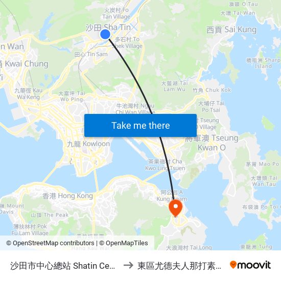 沙田市中心總站 Shatin Central Bus Terminus to 東區尤德夫人那打素醫院病理學大樓 map