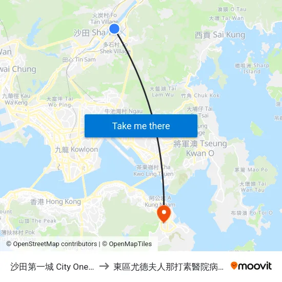 沙田第一城 City One Shatin to 東區尤德夫人那打素醫院病理學大樓 map