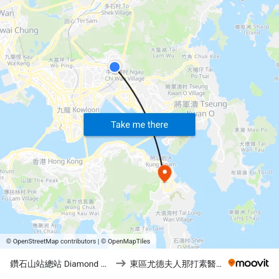 鑽石山站總站 Diamond Hill Station B/T to 東區尤德夫人那打素醫院病理學大樓 map