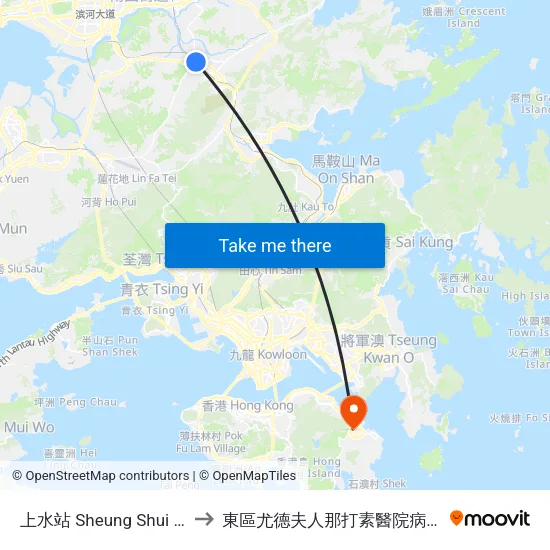 上水站 Sheung Shui Station to 東區尤德夫人那打素醫院病理學大樓 map
