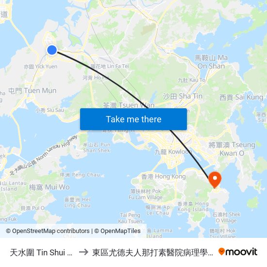 天水圍 Tin Shui Wai to 東區尤德夫人那打素醫院病理學大樓 map