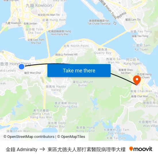 金鐘 Admiralty to 東區尤德夫人那打素醫院病理學大樓 map